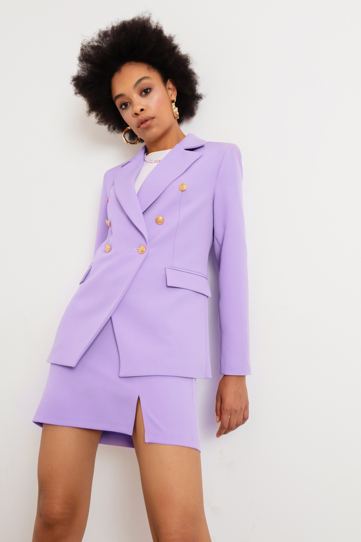 Women's Lilac Gold Buttoned Jacket - 22K016815R13