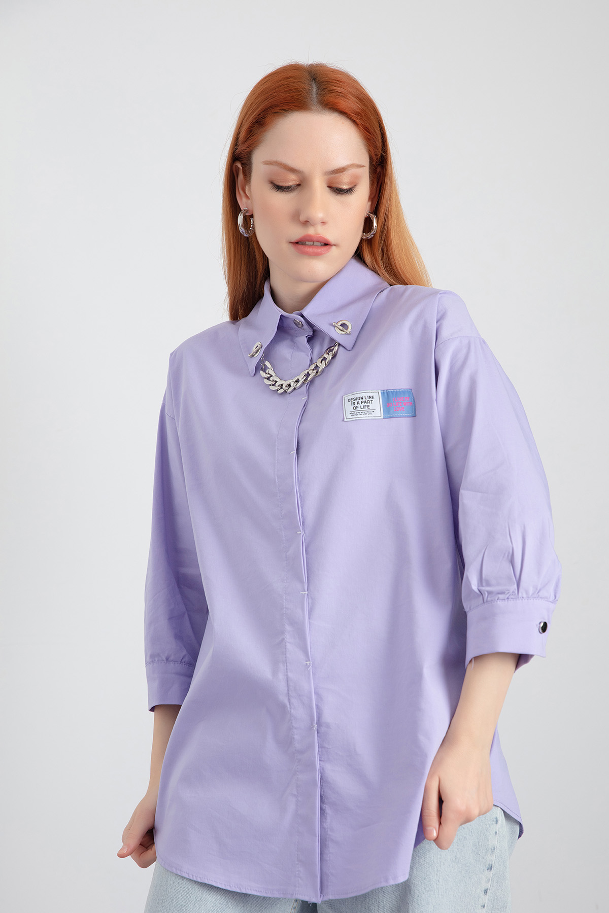Women\'s Lilac Collar Chain Detailed Shirt - 22Y014269R13