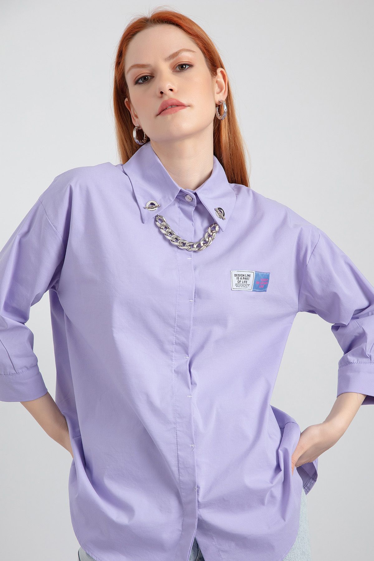 Women\'s Lilac Collar Chain 22Y014269R13 - Detailed Shirt