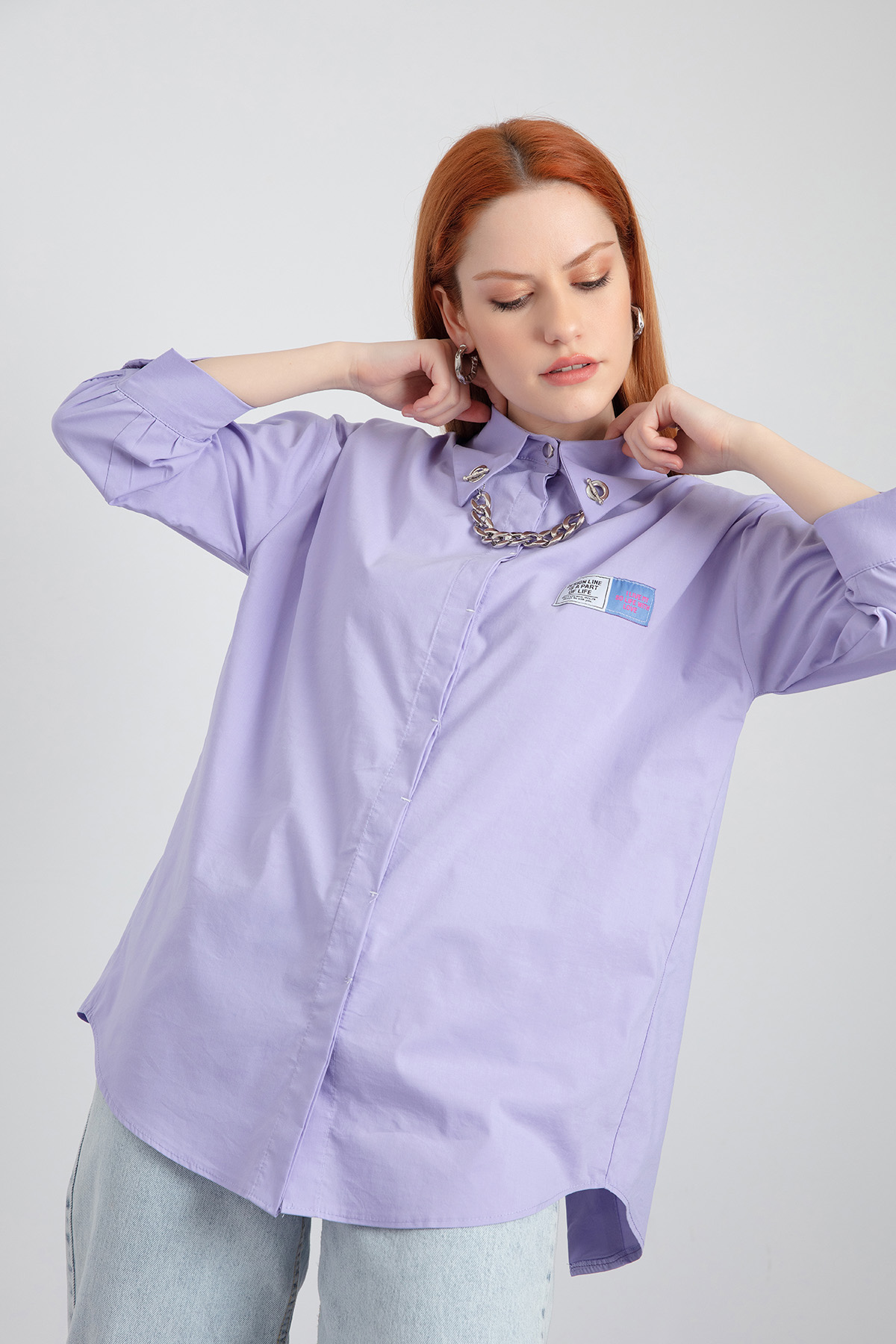 Women\'s Lilac Collar Chain Detailed 22Y014269R13 - Shirt