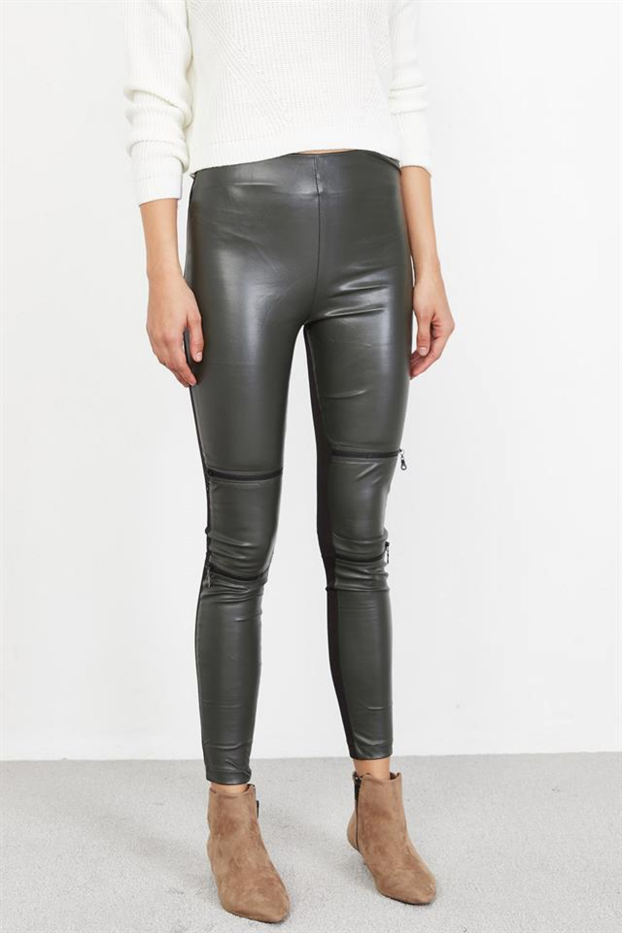 Khaki Leather Leggings H&m  International Society of Precision